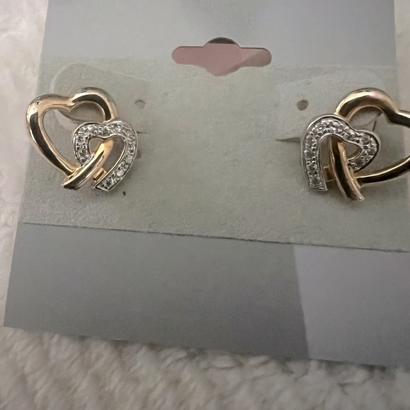 Gold over Sterling .925 CZ Heart Earrings - Picture 2 of 4